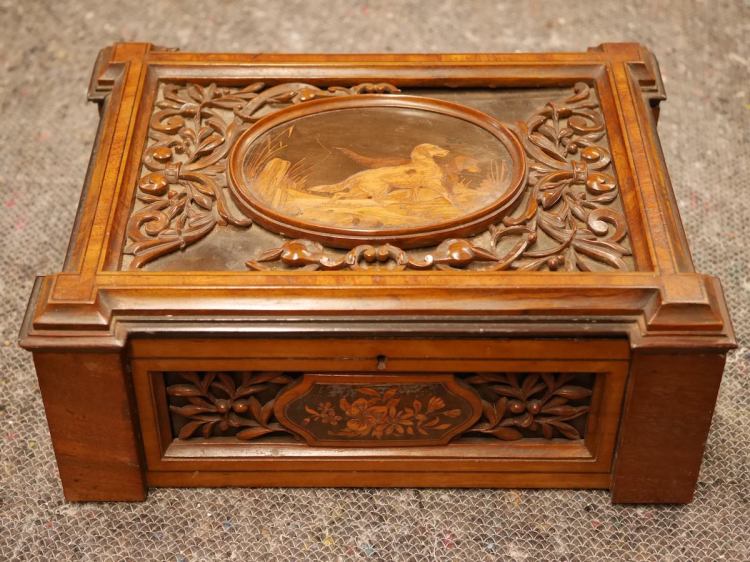A French Box with carving and marquetry decoration